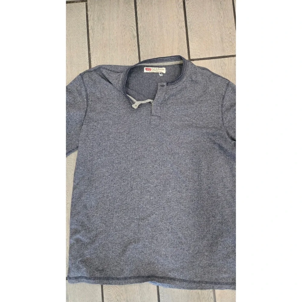 Levis Mens XXL Blue Herringbone Long Sleeve Henley Shirt Standard Fit Top